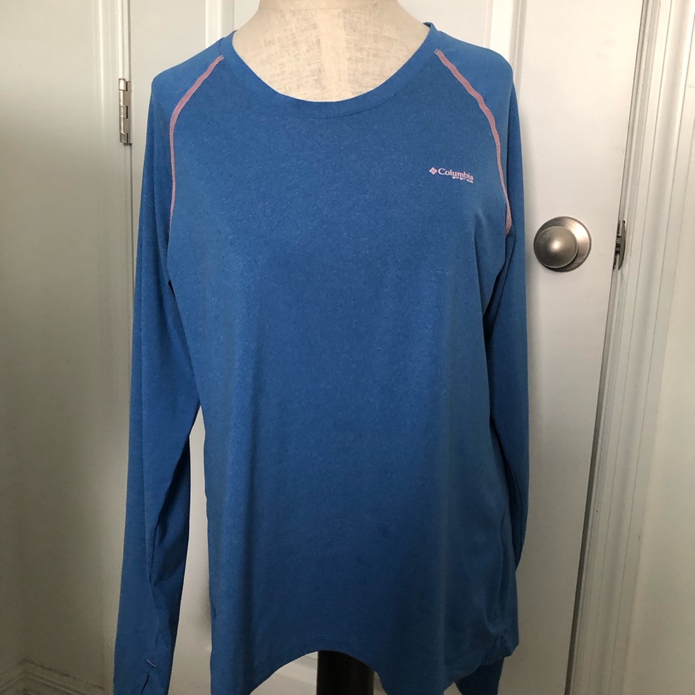 Columbia Blue Long Sleeve Crew with Pink Stitching Accents